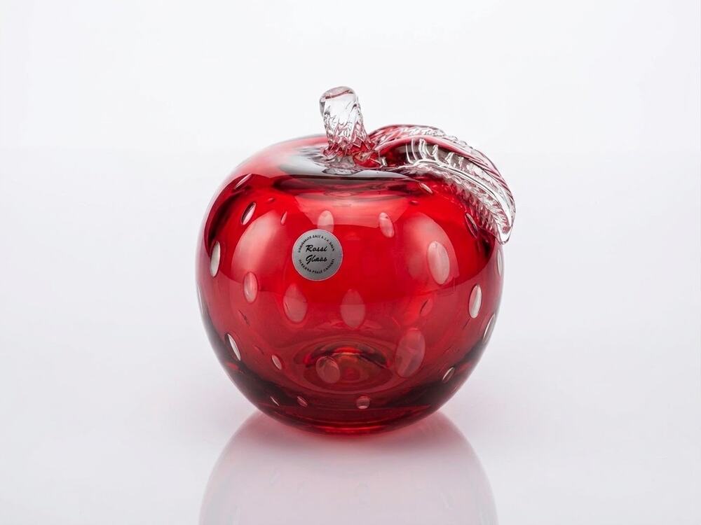 Vintage Rossi Glass Cranberry Red Apple Paperweight Hand Blown Art Glass